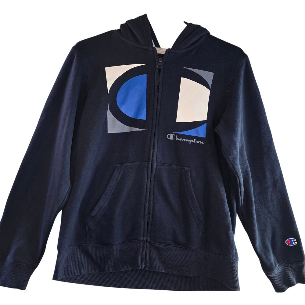 Champion Zip Up Hoodie Navy Blue Youth Size L